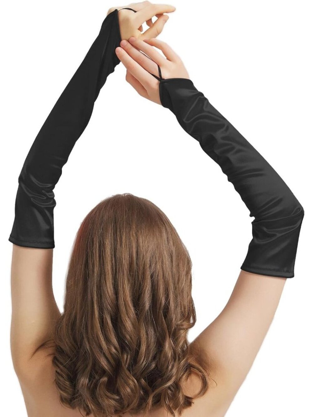 Women's Black Fingerless Elbow Length Halloween Cosplay 1920s Satin Gloves